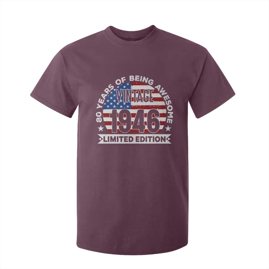 80th Birthday T Shirt For Kid Vintage 1946 80 Year Old Birthday American Flag TS10 Maroon Print Your Wear