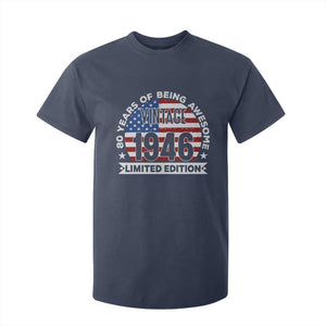 80th Birthday T Shirt For Kid Vintage 1946 80 Year Old Birthday American Flag TS10 Navy Print Your Wear