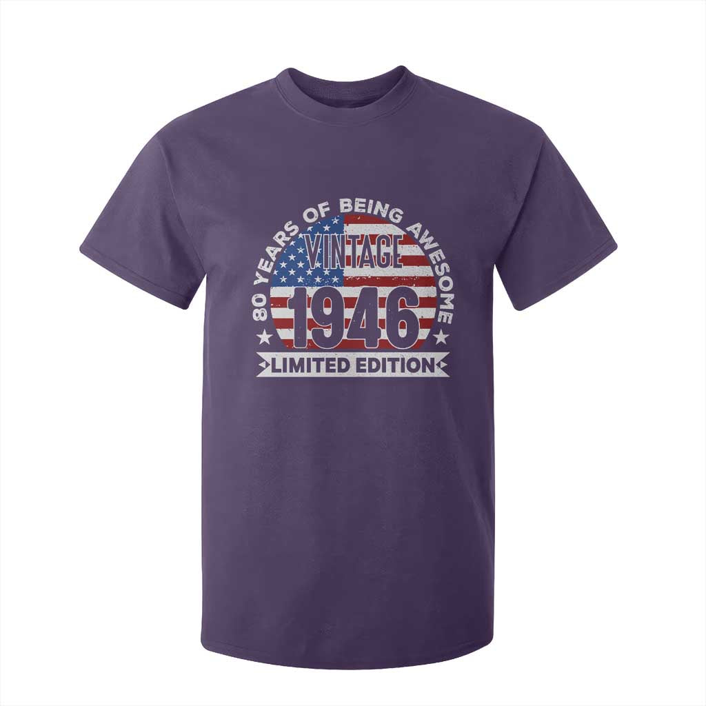 80th Birthday T Shirt For Kid Vintage 1946 80 Year Old Birthday American Flag TS10 Purple Print Your Wear