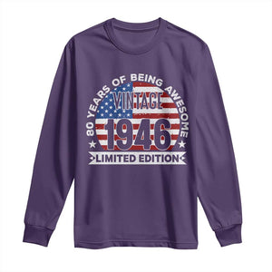 80th Birthday Long Sleeve Shirt Vintage 1946 80 Year Old Birthday American Flag TS10 Purple Print Your Wear