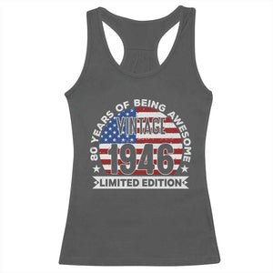 80th Birthday Racerback Tank Top Vintage 1946 80 Year Old Birthday American Flag TS10 Dark Heather Print Your Wear