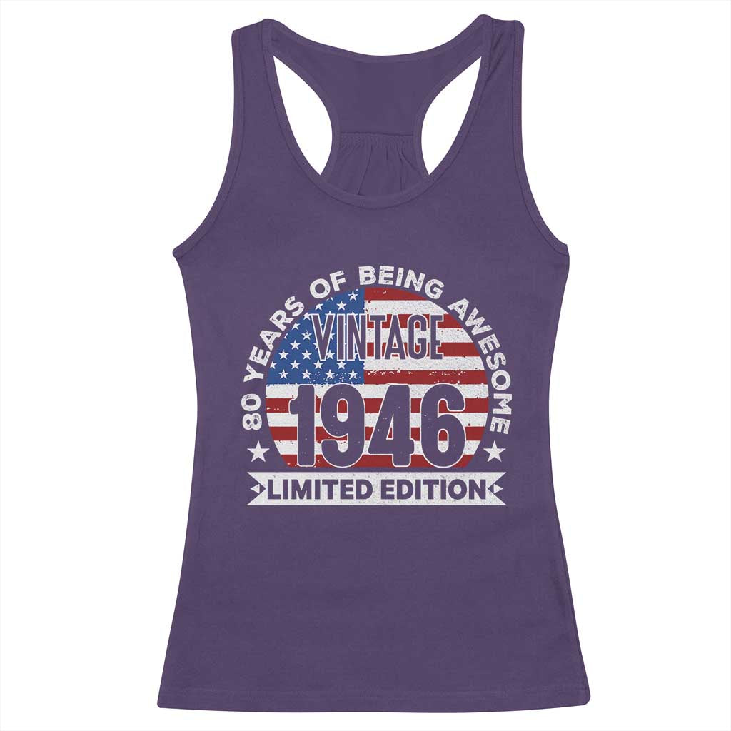 80th Birthday Racerback Tank Top Vintage 1946 80 Year Old Birthday American Flag TS10 Purple Print Your Wear