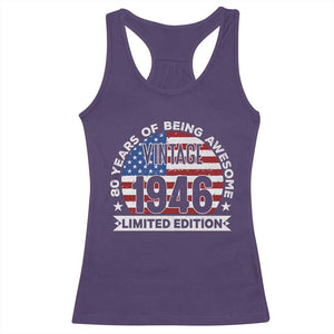 80th Birthday Racerback Tank Top Vintage 1946 80 Year Old Birthday American Flag TS10 Purple Print Your Wear