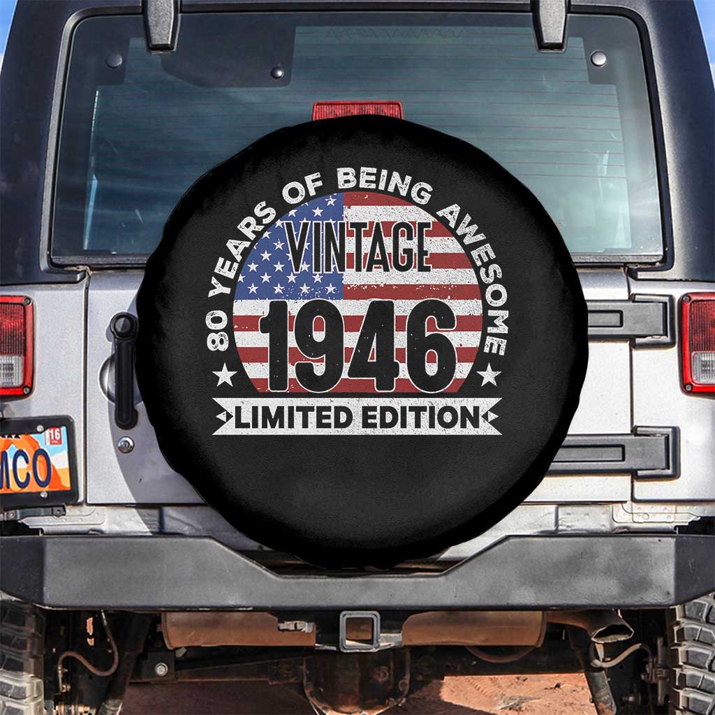 80th Birthday Spare Tire Cover Vintage 1946 80 Year Old Birthday American Flag TS10 No hole Black Print Your Wear