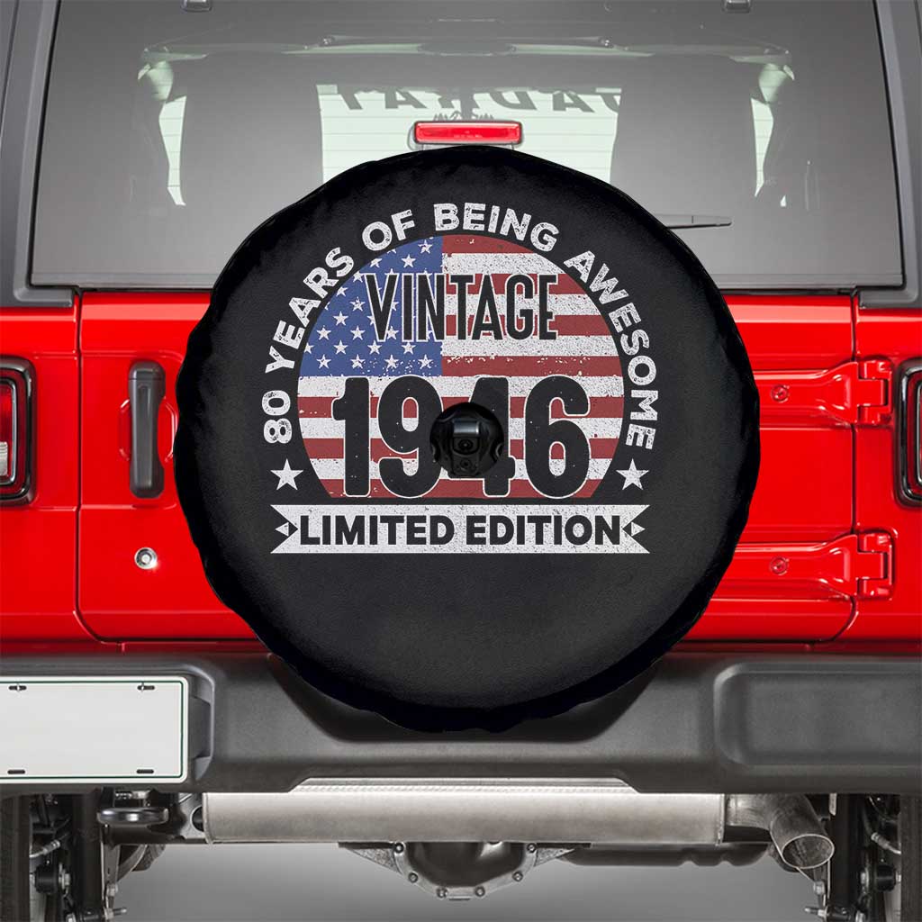 80th Birthday Spare Tire Cover Vintage 1946 80 Year Old Birthday American Flag TS10 Black Print Your Wear