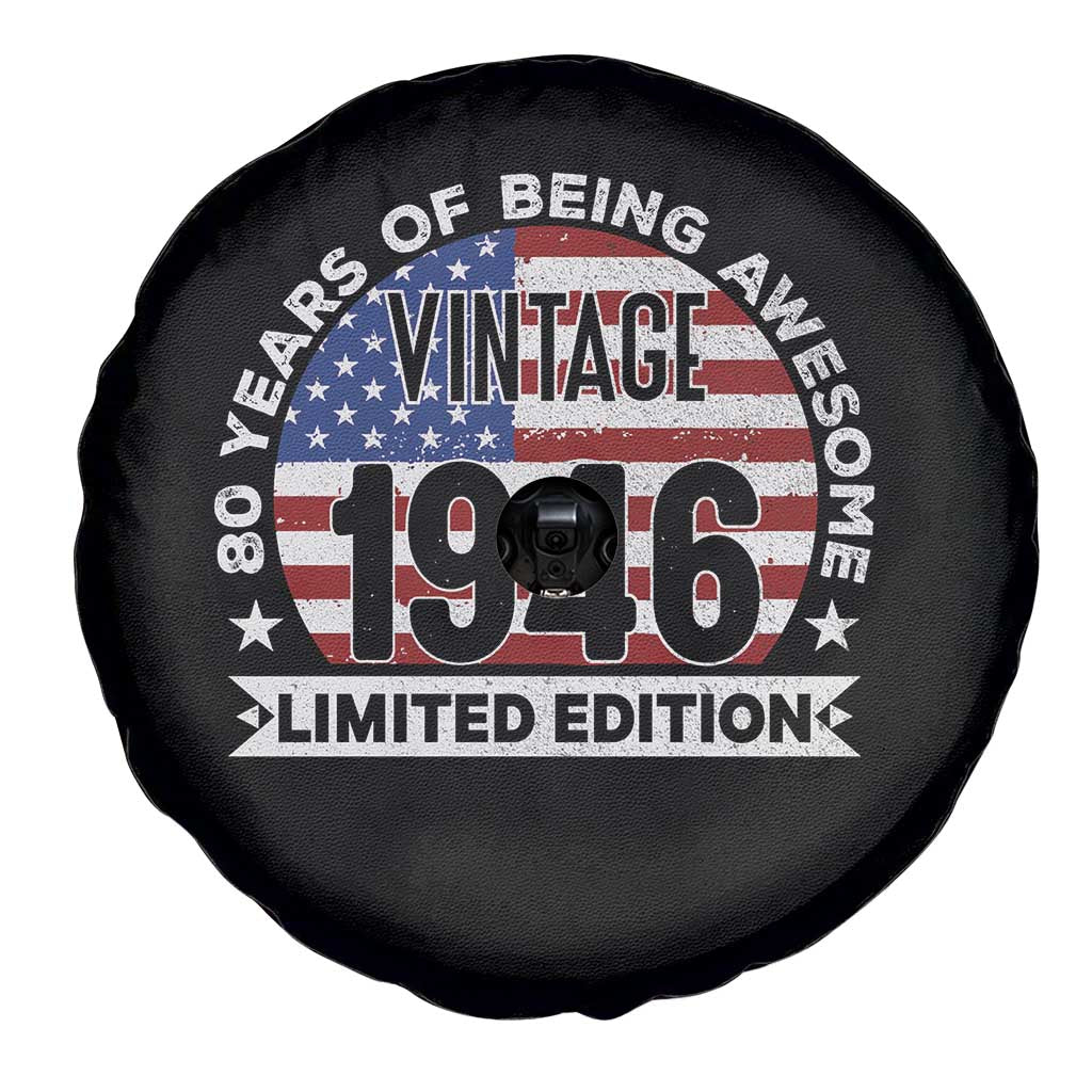 80th Birthday Spare Tire Cover Vintage 1946 80 Year Old Birthday American Flag TS10 Print Your Wear