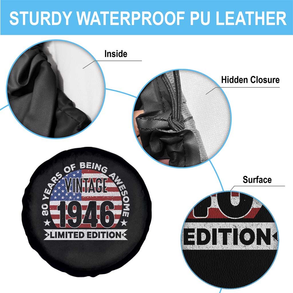 80th Birthday Spare Tire Cover Vintage 1946 80 Year Old Birthday American Flag TS10 Print Your Wear