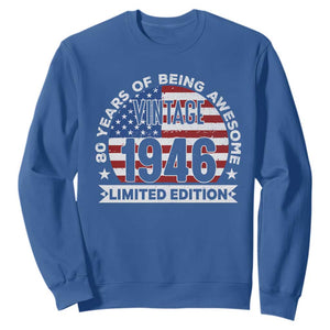 80th Birthday Sweatshirt Vintage 1946 80 Year Old Birthday American Flag TS10 Royal Blue Print Your Wear