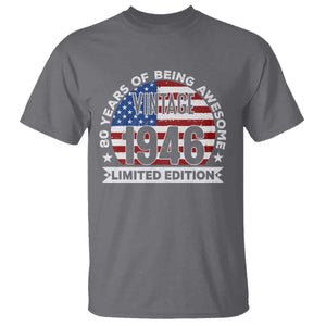 80th Birthday T Shirt Vintage 1946 80 Year Old Birthday American Flag TS10 Charcoal Print Your Wear