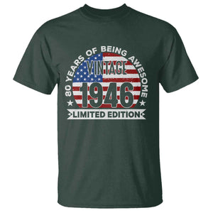 80th Birthday T Shirt Vintage 1946 80 Year Old Birthday American Flag TS10 Dark Forest Green Print Your Wear