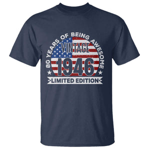 80th Birthday T Shirt Vintage 1946 80 Year Old Birthday American Flag TS10 Navy Print Your Wear