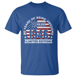 80th Birthday T Shirt Vintage 1946 80 Year Old Birthday American Flag TS10 Royal Blue Print Your Wear