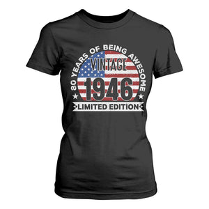 80th Birthday T Shirt For Women Vintage 1946 80 Year Old Birthday American Flag TS10 Black Print Your Wear