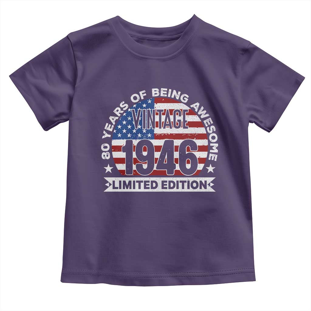 80th Birthday Toddler T Shirt Vintage 1946 80 Year Old Birthday American Flag TS10 Purple Print Your Wear