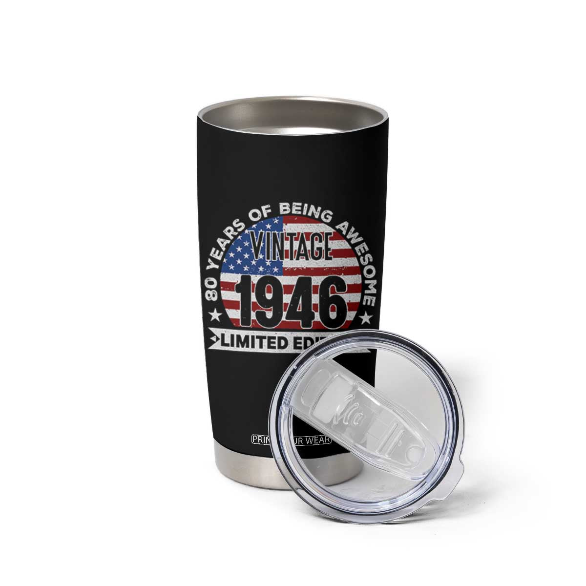 80th Birthday Tumbler Cup Vintage 1946 80 Year Old Birthday American Flag TS10 Print Your Wear