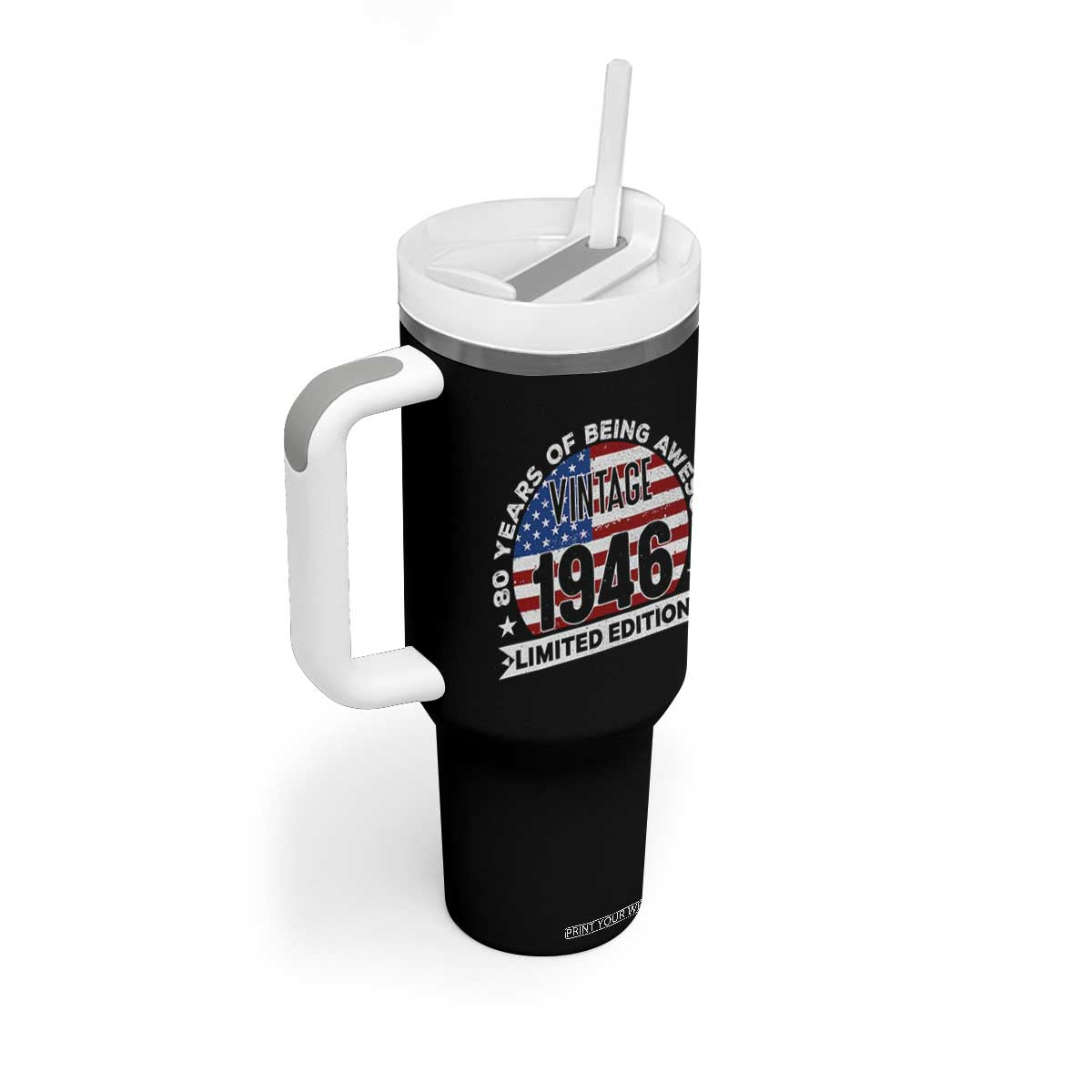 80th Birthday Tumbler With Handle Vintage 1946 80 Year Old Birthday American Flag TS10 Print Your Wear
