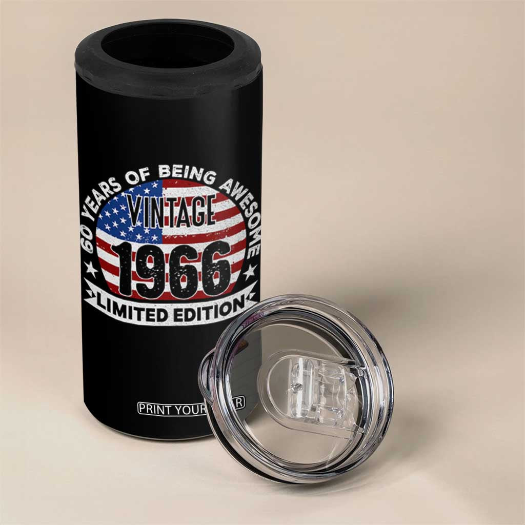 60th Birthday 4 in 1 Can Cooler Tumbler Vintage 1966 60 Year Old Birthday American Flag TS10 Print Your Wear