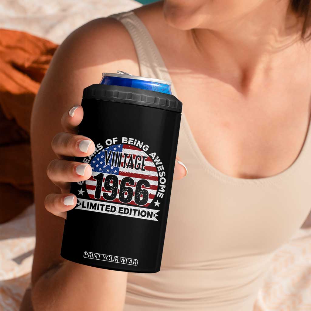 60th Birthday 4 in 1 Can Cooler Tumbler Vintage 1966 60 Year Old Birthday American Flag TS10 Print Your Wear