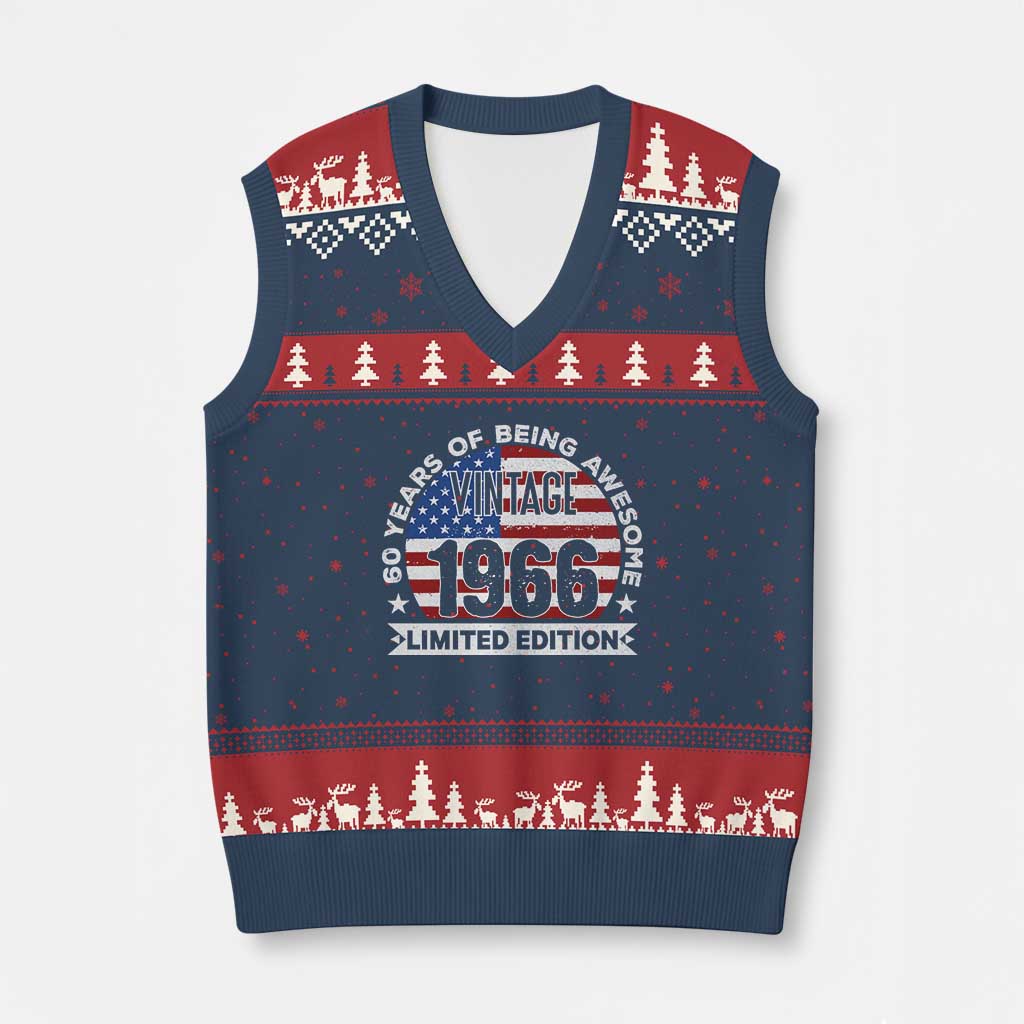 60th Birthday V-Neck Knit Sweater Vest Vintage 1966 60 Year Old Birthday American Flag TS10 Navy Red Print Your Wear