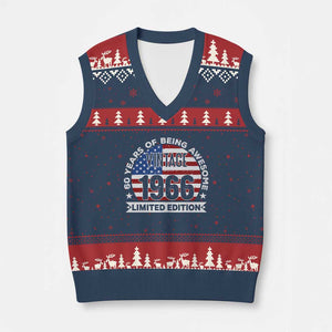 60th Birthday V-Neck Knit Sweater Vest Vintage 1966 60 Year Old Birthday American Flag TS10 Navy Red Print Your Wear