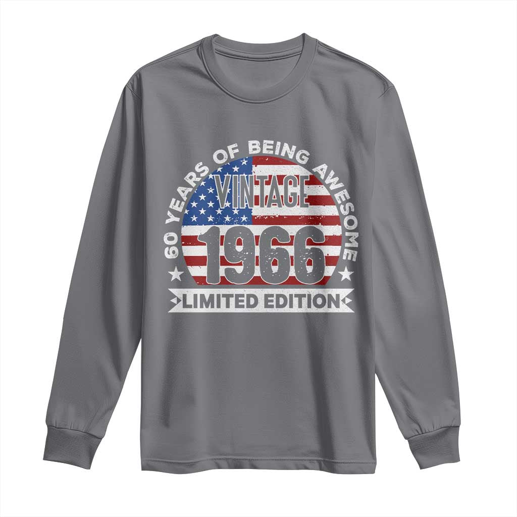 60th Birthday Long Sleeve Shirt Vintage 1966 60 Year Old Birthday American Flag TS10 Charcoal Print Your Wear