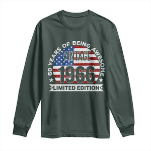 60th Birthday Long Sleeve Shirt Vintage 1966 60 Year Old Birthday American Flag TS10 Dark Forest Green Print Your Wear