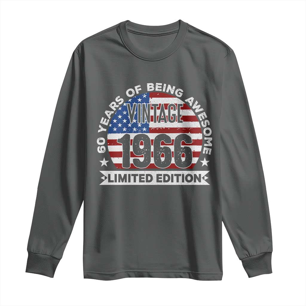 60th Birthday Long Sleeve Shirt Vintage 1966 60 Year Old Birthday American Flag TS10 Dark Heather Print Your Wear