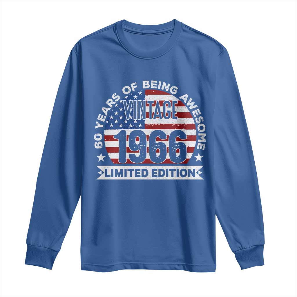 60th Birthday Long Sleeve Shirt Vintage 1966 60 Year Old Birthday American Flag TS10 Royal Blue Print Your Wear