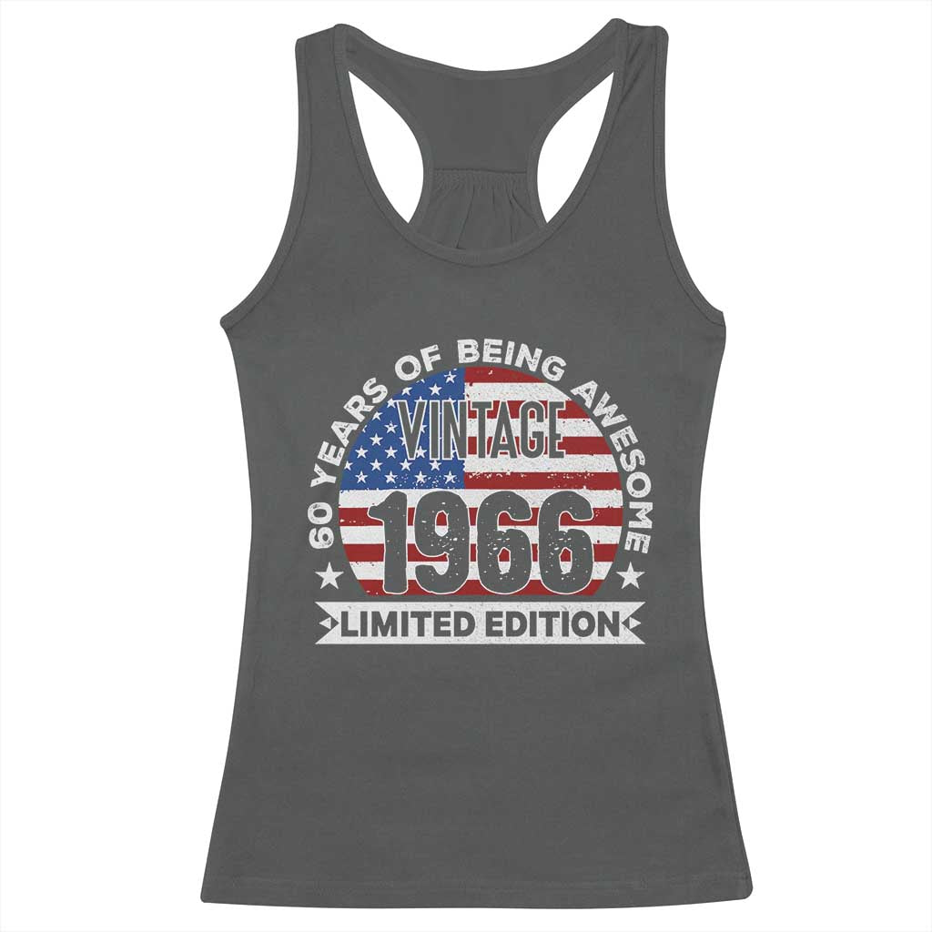 60th Birthday Racerback Tank Top Vintage 1966 60 Year Old Birthday American Flag TS10 Dark Heather Print Your Wear