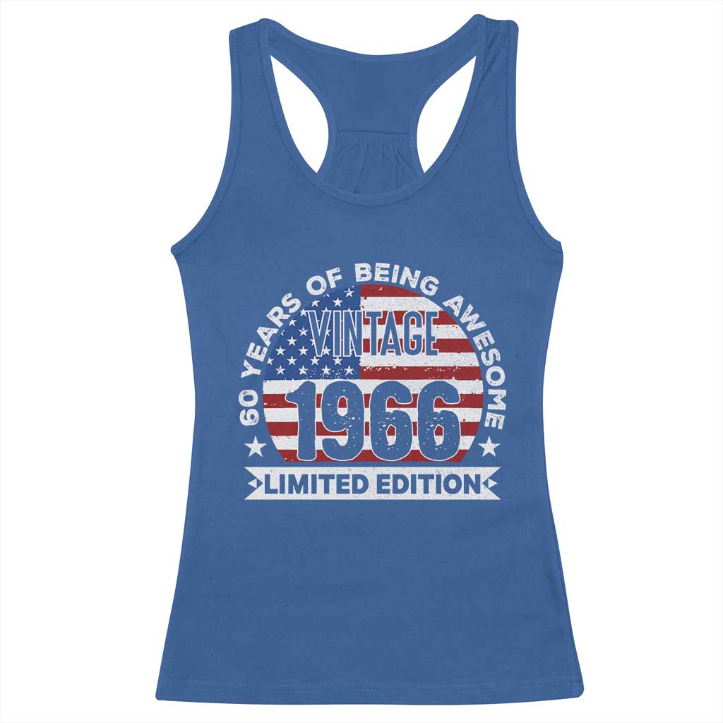 60th Birthday Racerback Tank Top Vintage 1966 60 Year Old Birthday American Flag TS10 Royal Blue Print Your Wear