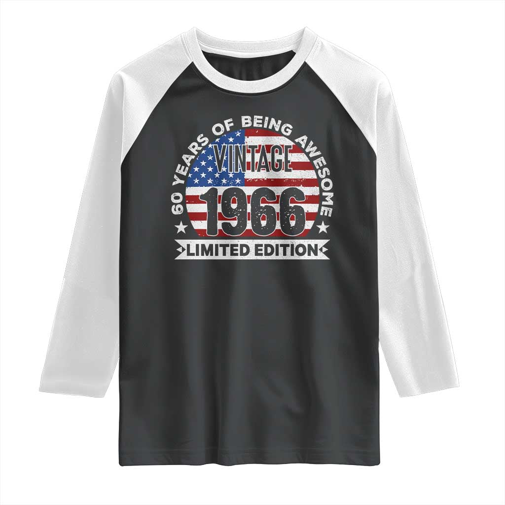 60th Birthday Raglan Shirt Vintage 1966 60 Year Old Birthday American Flag TS10 Black White Print Your Wear