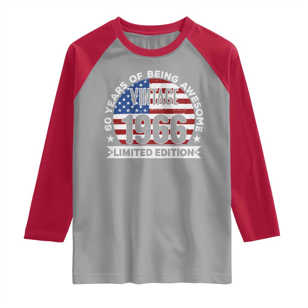 60th Birthday Raglan Shirt Vintage 1966 60 Year Old Birthday American Flag TS10 Sport Gray Red Print Your Wear