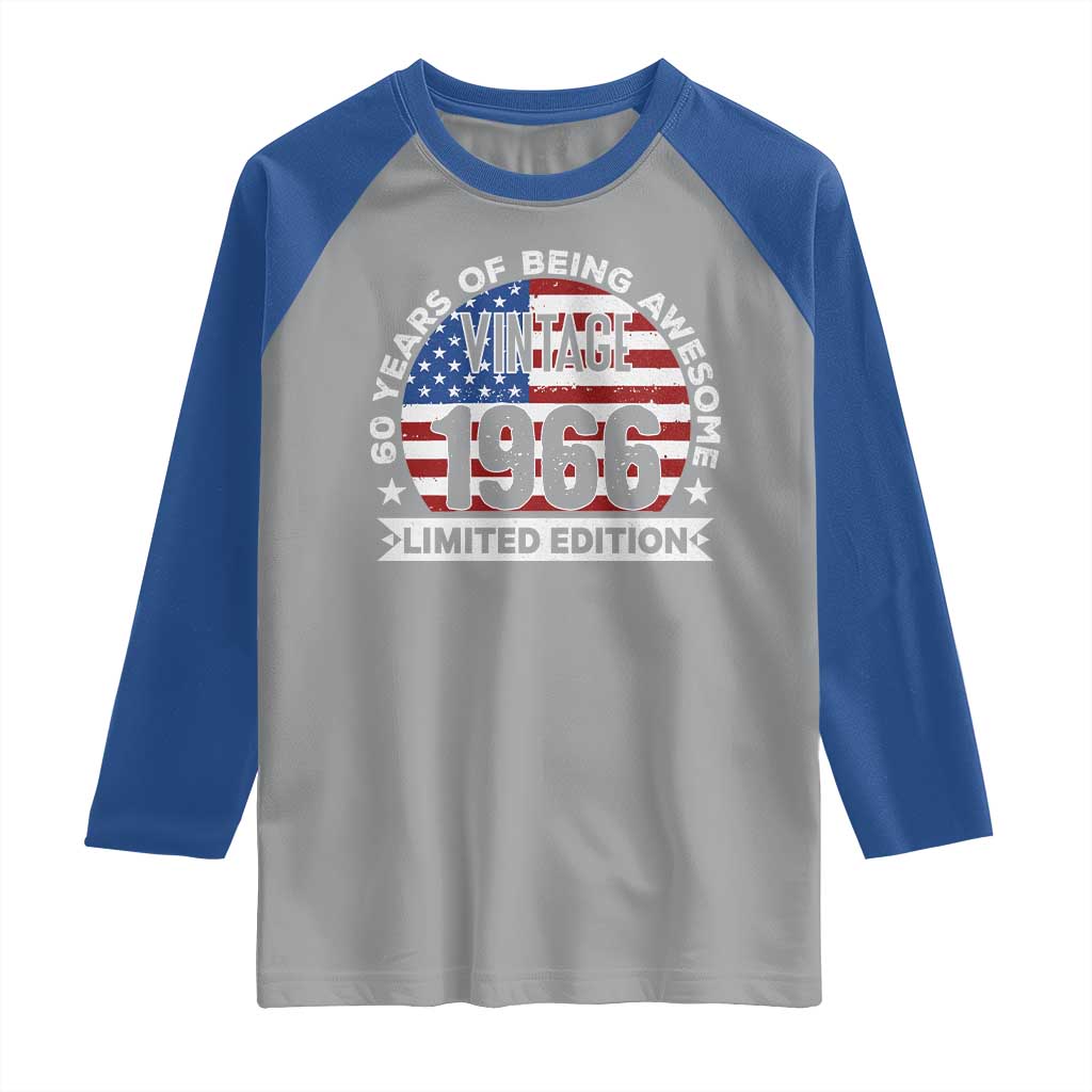 60th Birthday Raglan Shirt Vintage 1966 60 Year Old Birthday American Flag TS10 Sport Gray Royal Print Your Wear