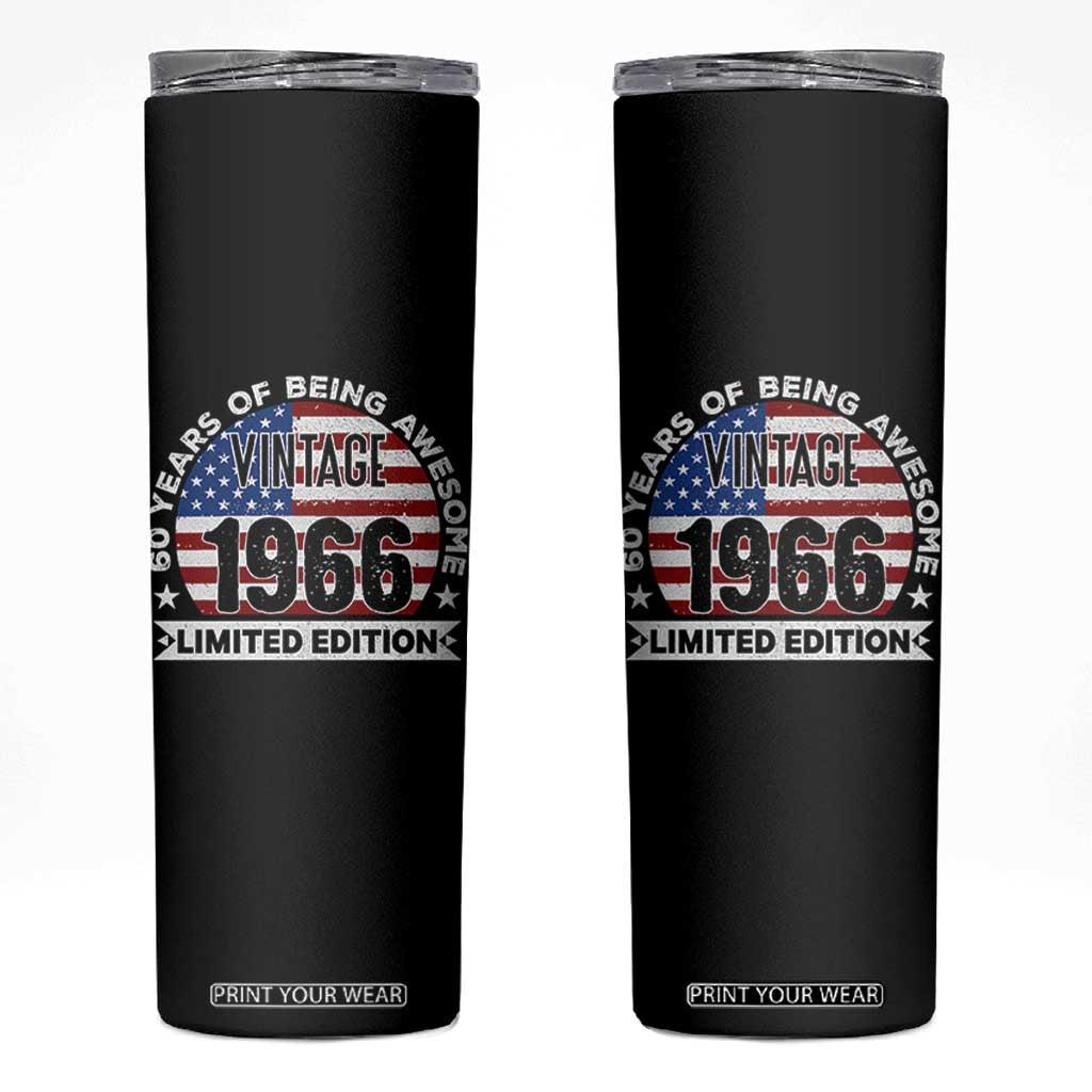 60th Birthday Skinny Tumbler Vintage 1966 60 Year Old Birthday American Flag TS10 Black Print Your Wear
