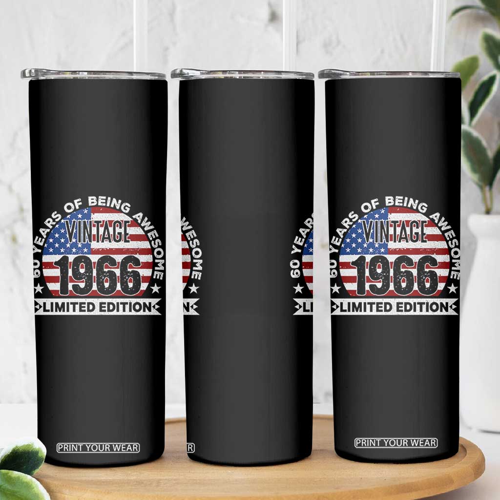 60th Birthday Skinny Tumbler Vintage 1966 60 Year Old Birthday American Flag TS10 Print Your Wear