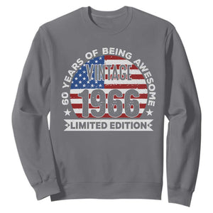 60th Birthday Sweatshirt Vintage 1966 60 Year Old Birthday American Flag TS10 Charcoal Print Your Wear