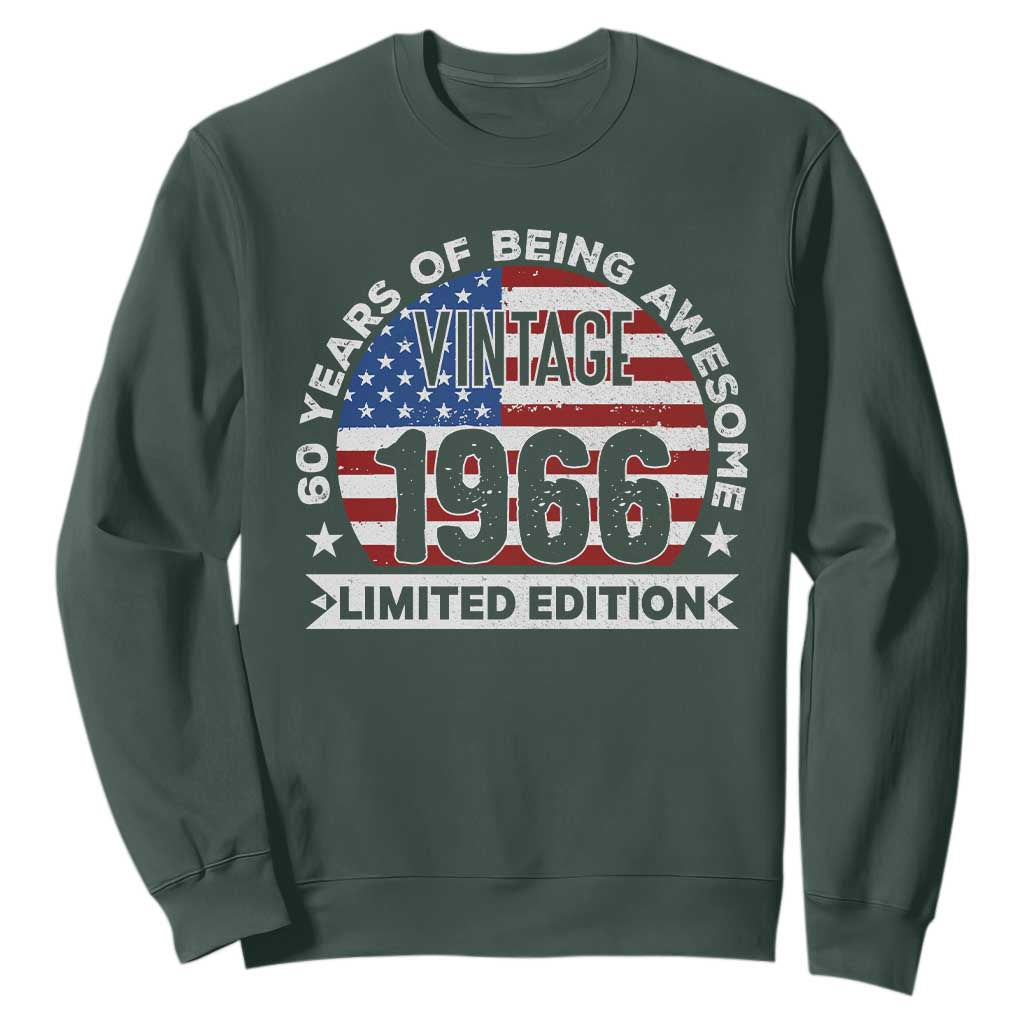 60th Birthday Sweatshirt Vintage 1966 60 Year Old Birthday American Flag TS10 Dark Forest Green Print Your Wear