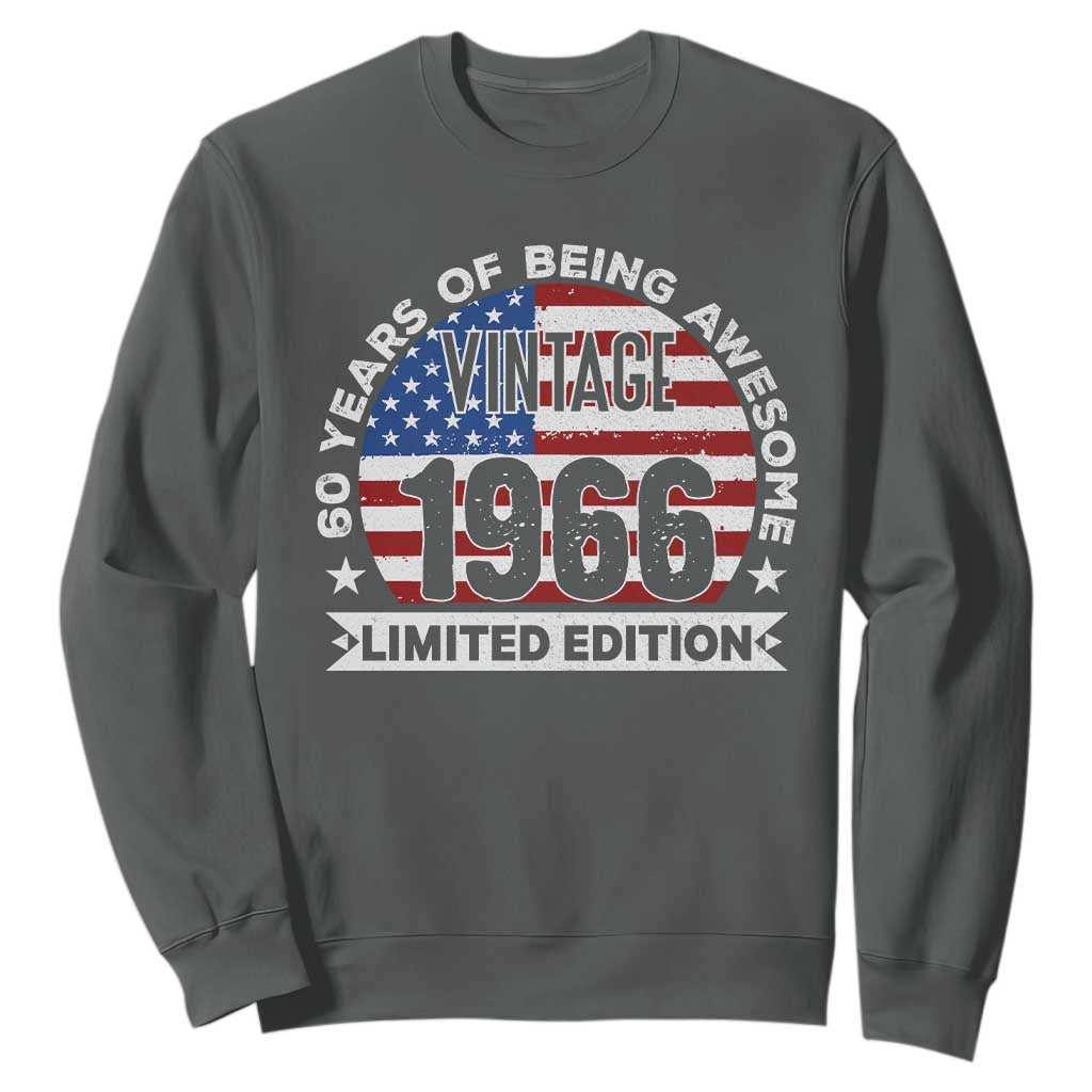 60th Birthday Sweatshirt Vintage 1966 60 Year Old Birthday American Flag TS10 Dark Heather Print Your Wear