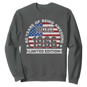 60th Birthday Sweatshirt Vintage 1966 60 Year Old Birthday American Flag TS10 Dark Heather Print Your Wear