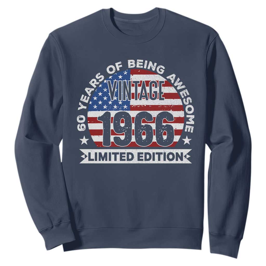 60th Birthday Sweatshirt Vintage 1966 60 Year Old Birthday American Flag TS10 Navy Print Your Wear