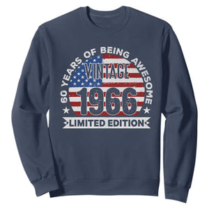 60th Birthday Sweatshirt Vintage 1966 60 Year Old Birthday American Flag TS10 Navy Print Your Wear