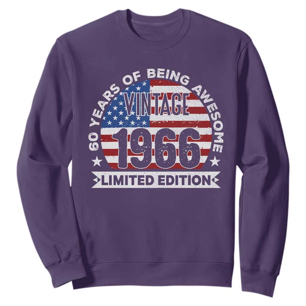 60th Birthday Sweatshirt Vintage 1966 60 Year Old Birthday American Flag TS10 Purple Print Your Wear