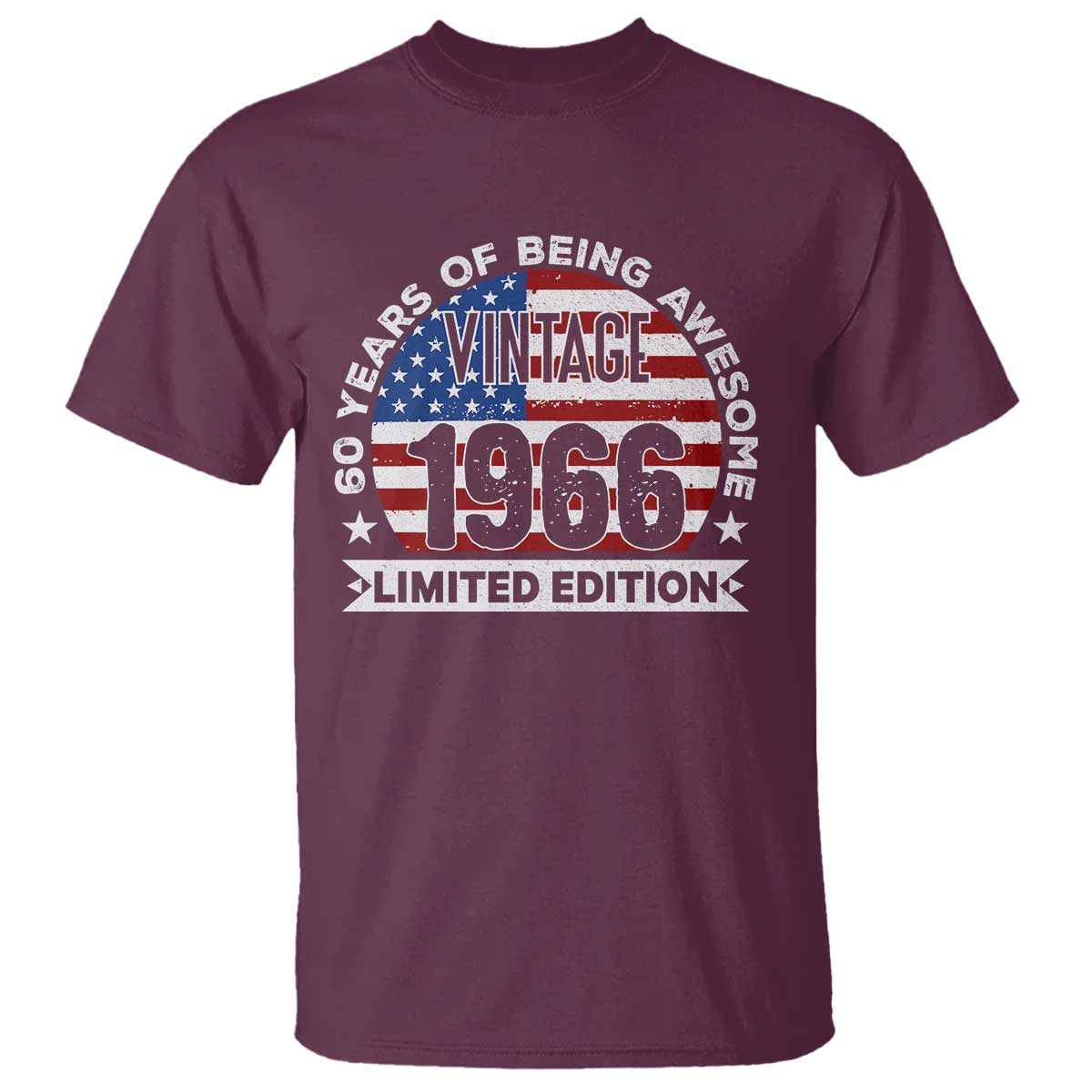 60th Birthday T Shirt Vintage 1966 60 Year Old Birthday American Flag TS10 Maroon Print Your Wear