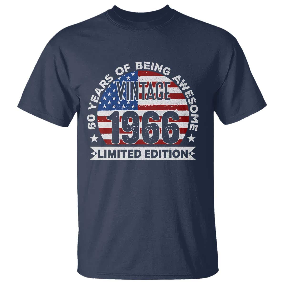 60th Birthday T Shirt Vintage 1966 60 Year Old Birthday American Flag TS10 Navy Print Your Wear
