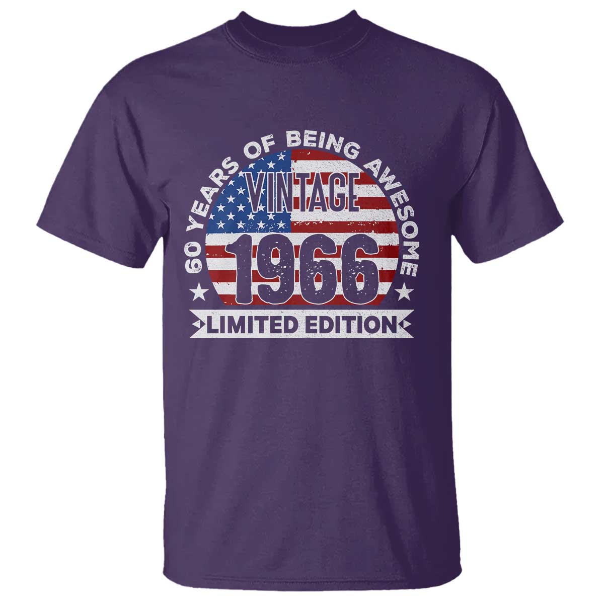 60th Birthday T Shirt Vintage 1966 60 Year Old Birthday American Flag TS10 Purple Print Your Wear