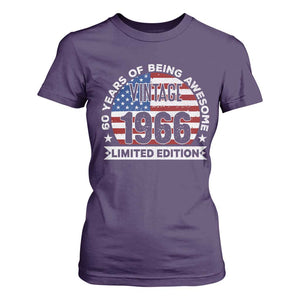 60th Birthday T Shirt For Women Vintage 1966 60 Year Old Birthday American Flag TS10 Purple Print Your Wear