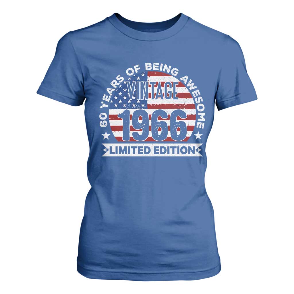 60th Birthday T Shirt For Women Vintage 1966 60 Year Old Birthday American Flag TS10 Royal Blue Print Your Wear