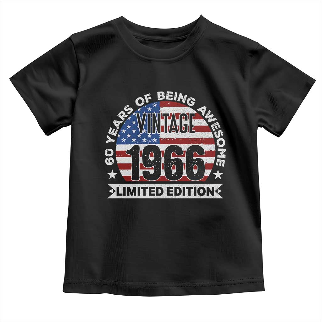 60th Birthday Toddler T Shirt Vintage 1966 60 Year Old Birthday American Flag TS10 Black Print Your Wear