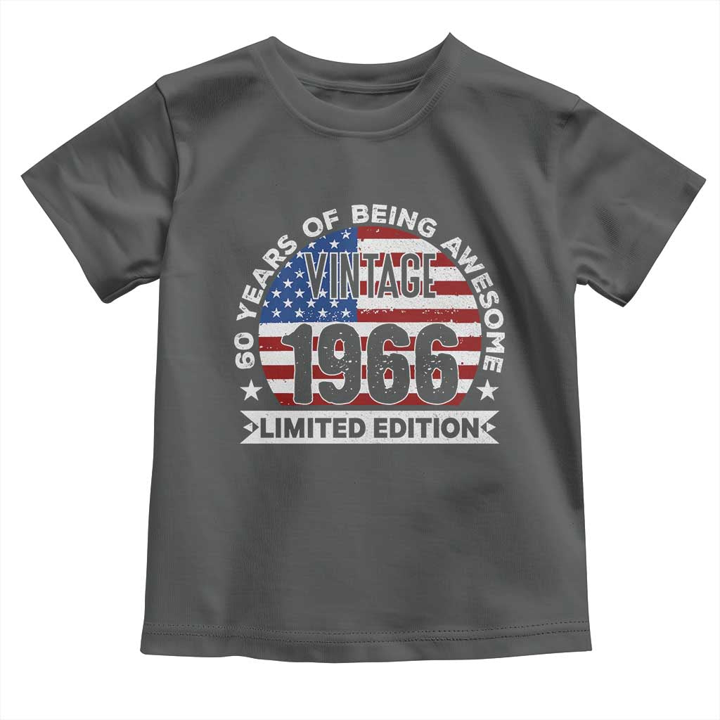 60th Birthday Toddler T Shirt Vintage 1966 60 Year Old Birthday American Flag TS10 Dark Heather Print Your Wear