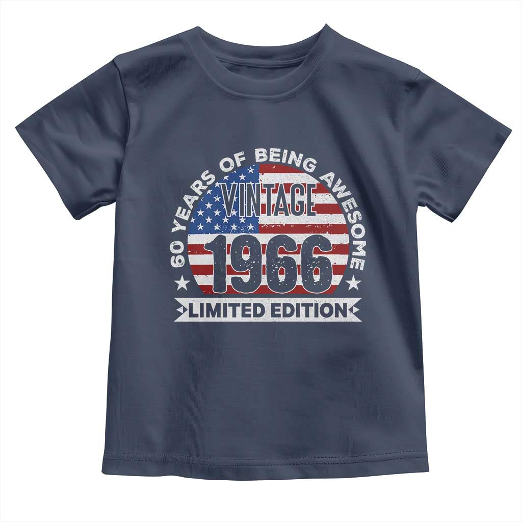 60th Birthday Toddler T Shirt Vintage 1966 60 Year Old Birthday American Flag TS10 Navy Print Your Wear